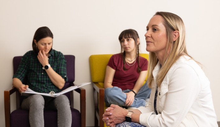 therapist meeting with group